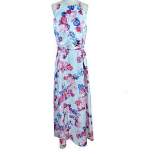 Floral Silver Metallic Maxi Cocktail Dress with Pockets Size 18W New with Tags